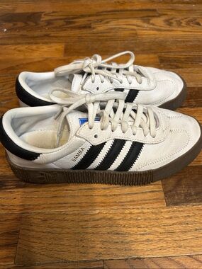 adidas Samba White & Black Leather Sneakers with Blue Logo